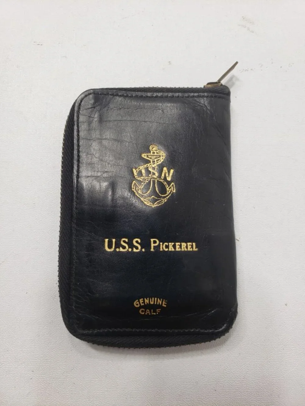 Vintage USS Pickerel US Navy Submarine Genuine Calf Leather Wallet USN